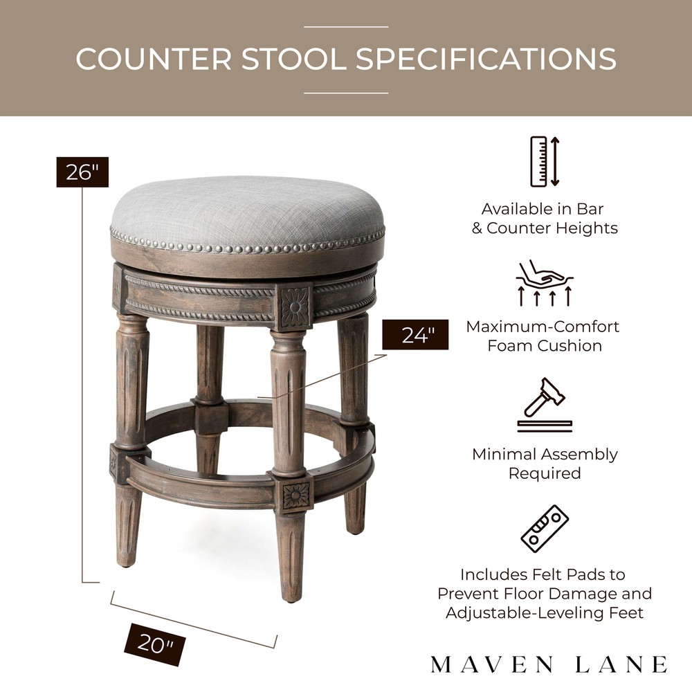 Maven Lane Pullman Backless Swivel Kitchen Counter Stool, Reclaimed Oak