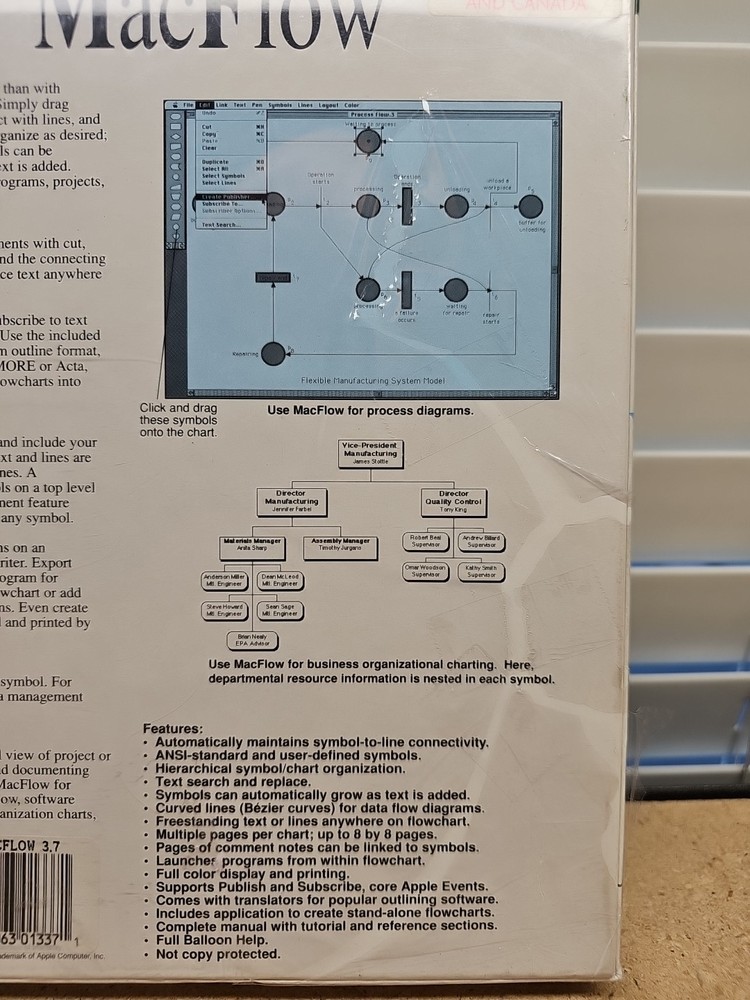 Mainstay MacFlow Vintage Macintosh Graphics Flowchart Design Software Sealed *w*