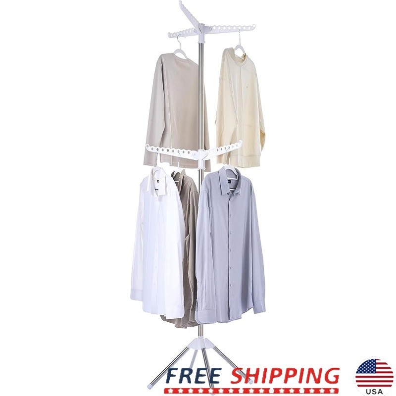 2-Tier Foldable Clothes Drying Rack 360 Rotating Laundry Organizer Space Saver
