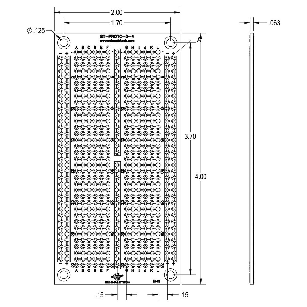 Premium 2" x 4" Protoboard PCB, ENIG Prototyping PCB, ST-PROTO-2-4