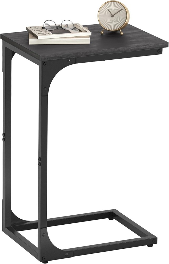 VASAGLE C-Shaped End Table, Small Side Table for Couch, Misty Gray + Black