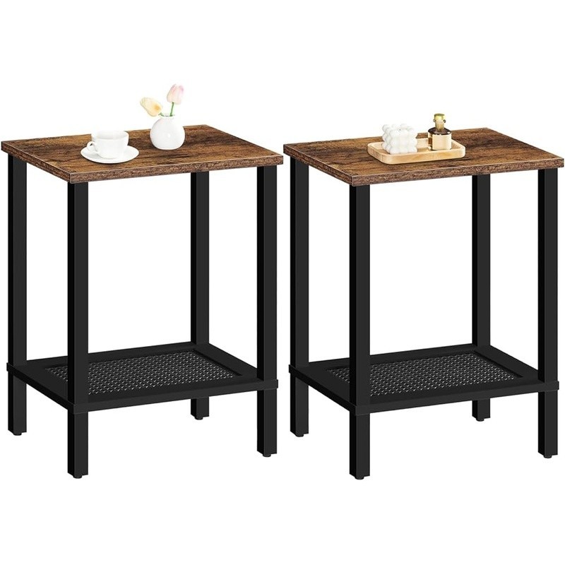 Space Saving End Table 2 Tier Storage Shelf Adjustable Feet Nightstand New