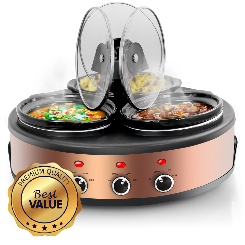 Megachef MC-1103 Round Triple Slow Cooker & Buffet Server - 1.5 Quart Capacity