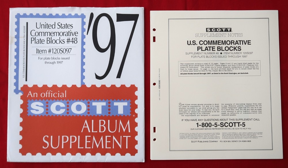 Scott Album Supplement United States Commemorative Plate Blocks #28 Through 97