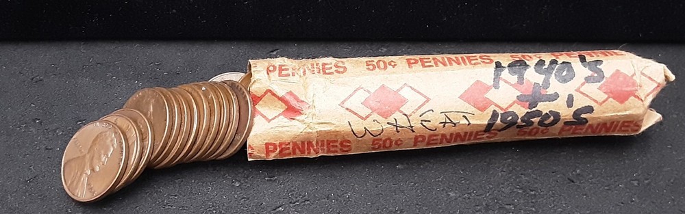 MIXED DATES LINCOLN WHEAT CENT ROLL  1940'S & 50'S - CIRCULTAED