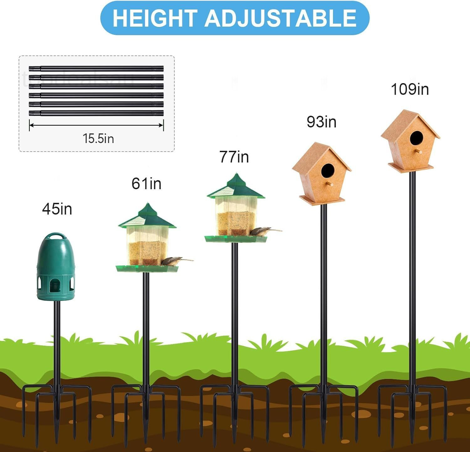 Bird Feeder Pole for Outdoor, 1 Pack 109 Inch House 109 Inch, Black