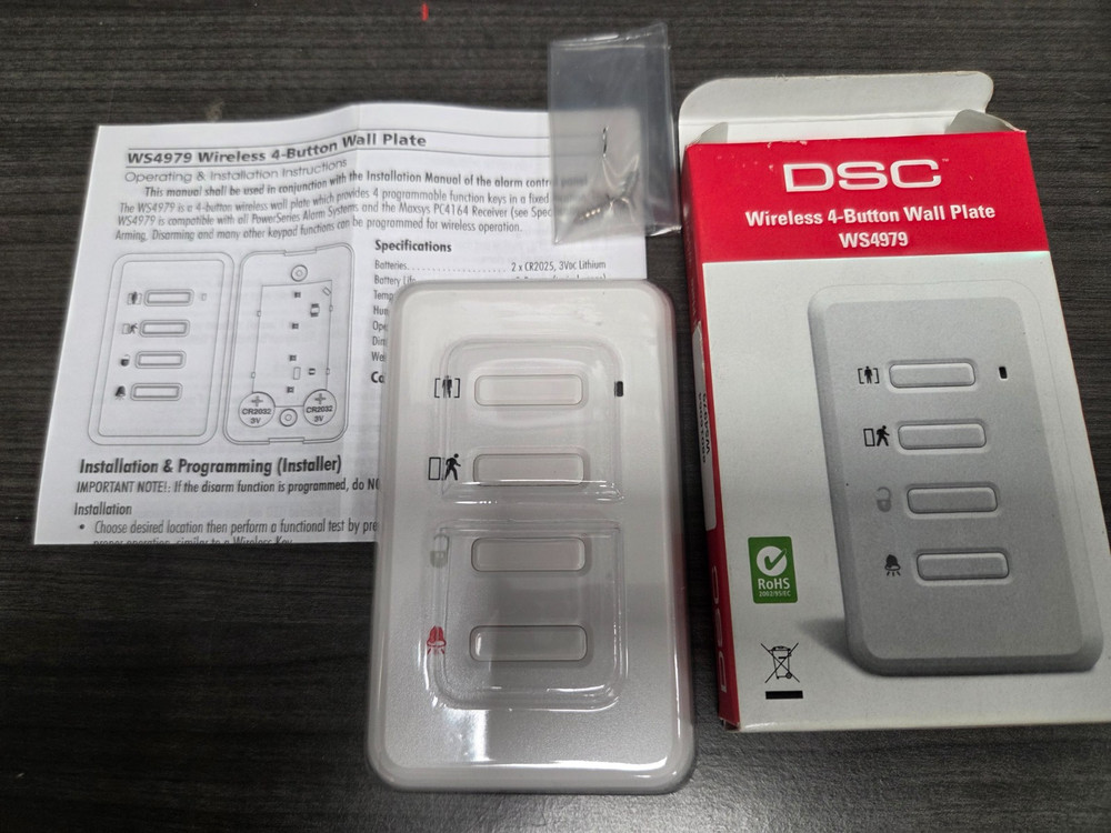 NEW DSC Security WS4979 Wireless 4 Button Arming and disarming Wall Plate