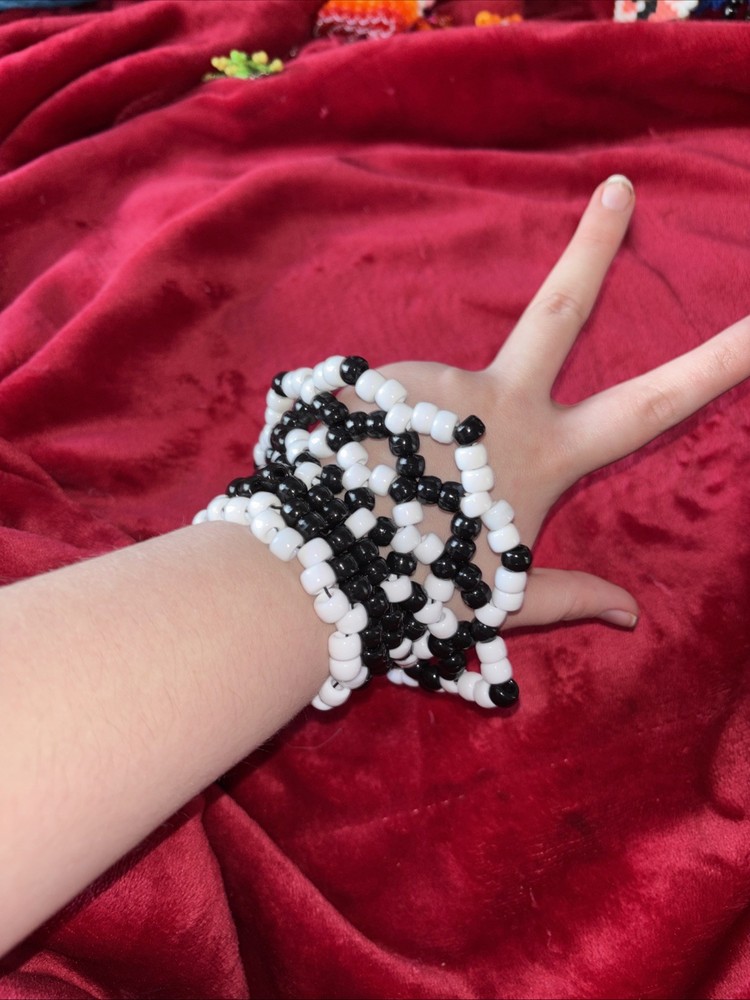 Black and white jester inspired kandi cuff set
