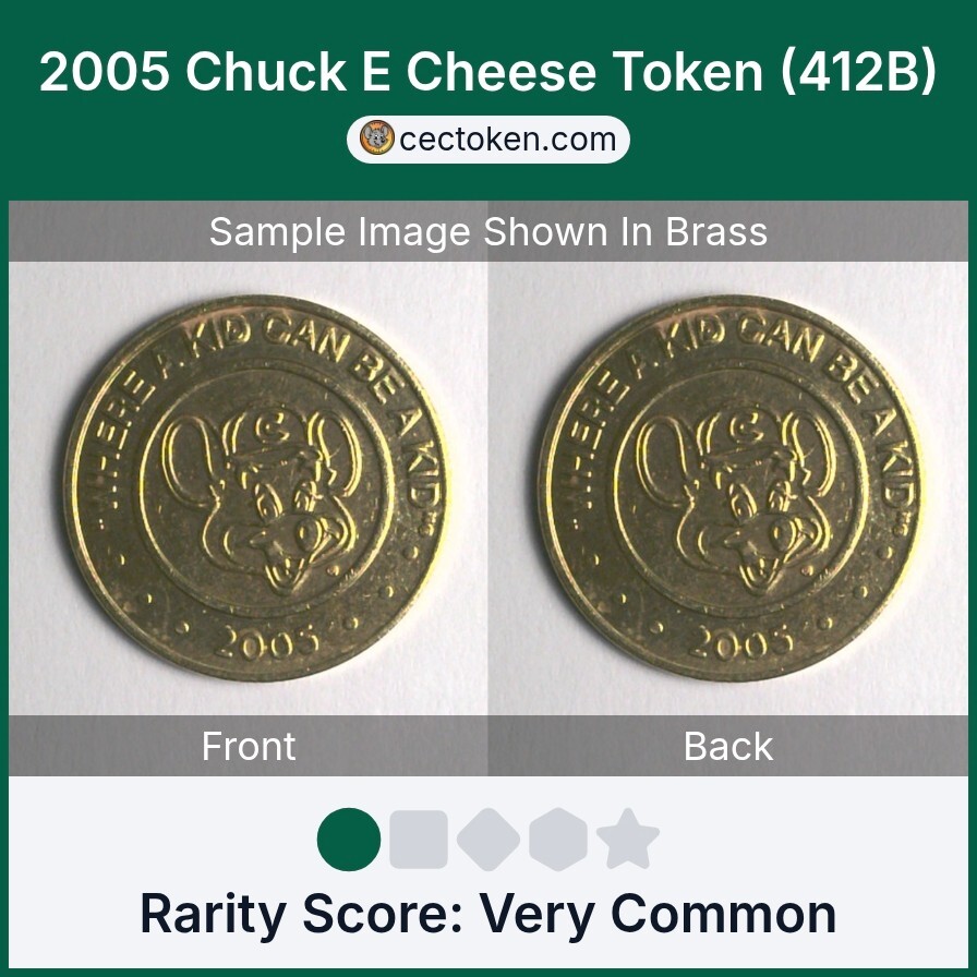 2005 Chuck E Cheese Token (412B) Brass 25mm Very Common
