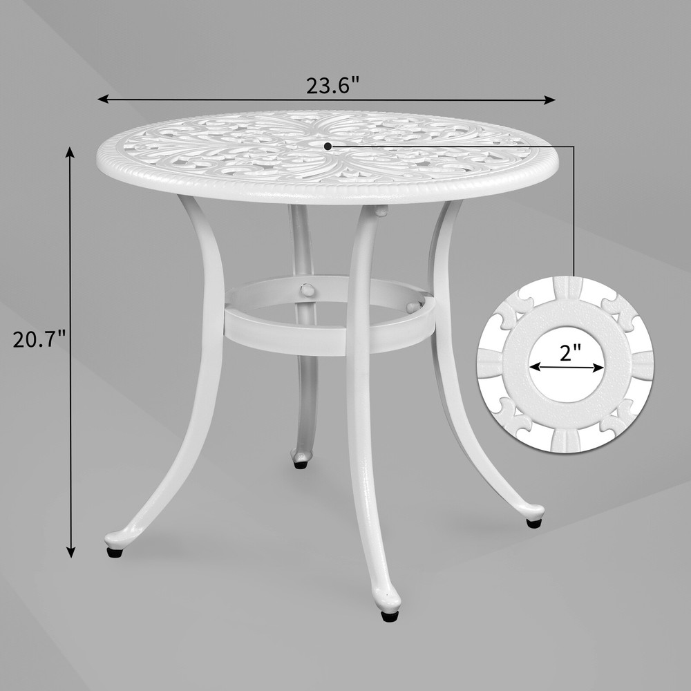 Phoenix Cast Aluminum Round Table Patio End Table Side Table Bar Table White