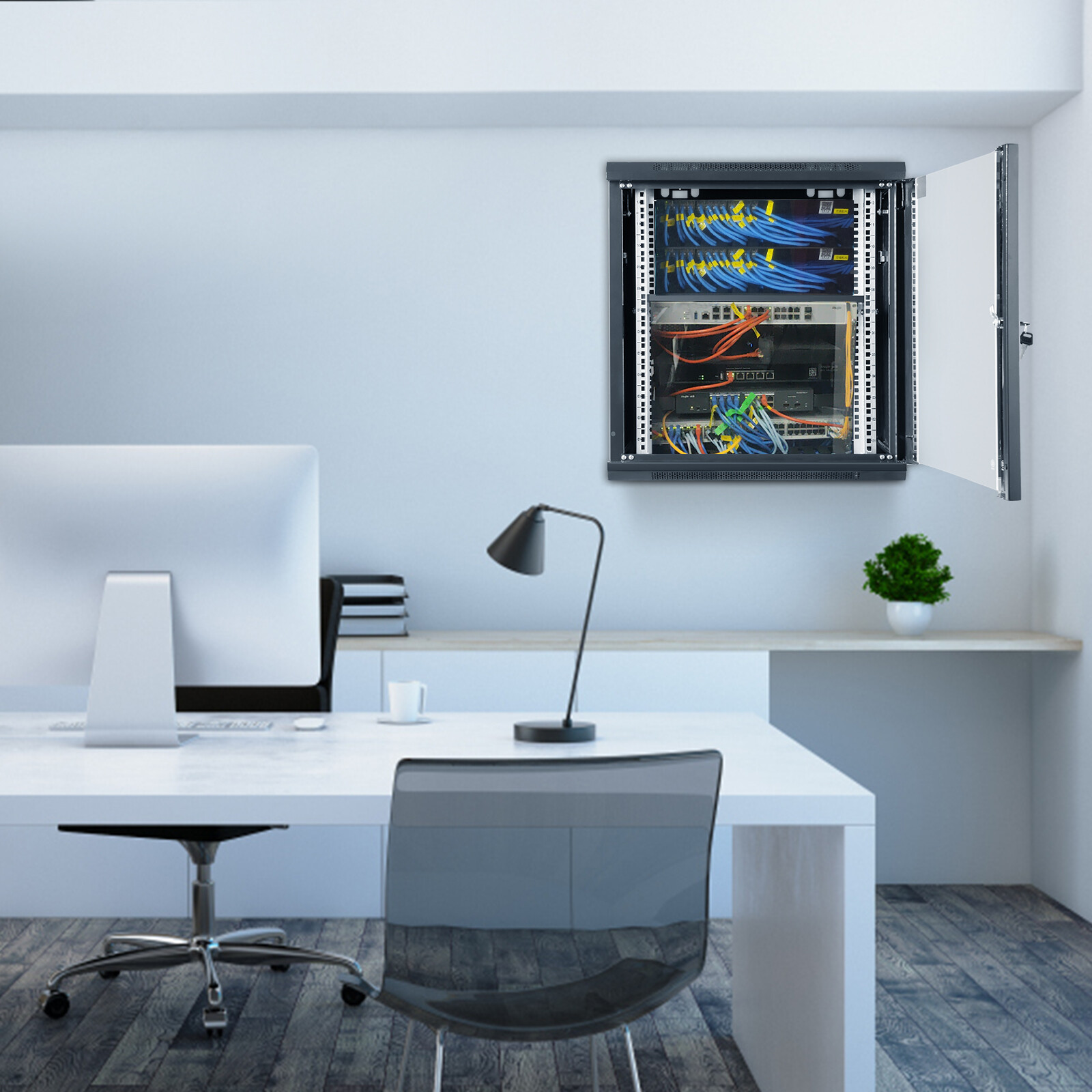 VEVOR 12U Wall Mount Network Server Rack Cabinet Enclosure 15.5'' Deep Door Lock