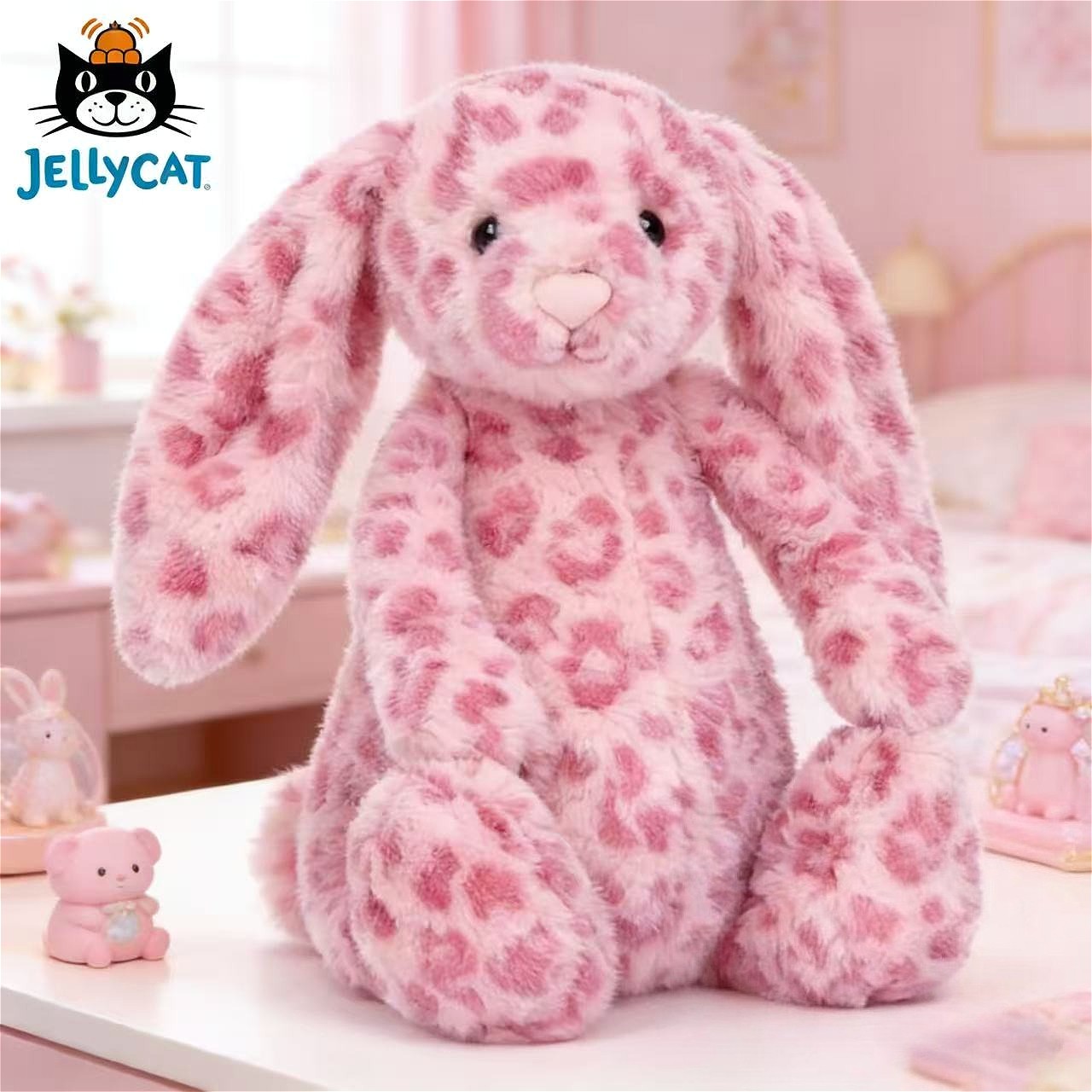 Jellycat NWT Hopscone Luxe Bunny Plush Toy Pink Leopard Print Bashful Bunny Doll