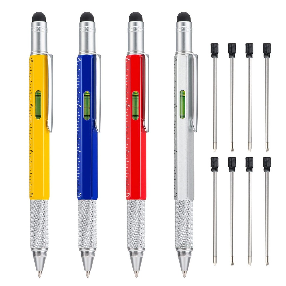 4 Pack Multitool Pen with Extra Refills Set, 6 in 1 Multitool Pen with Ruler ...