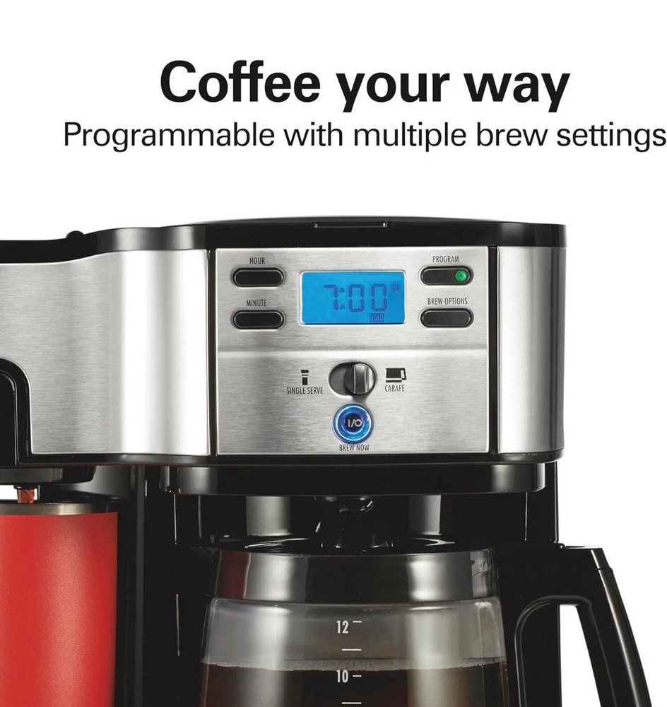 Hamilton Beach 49980RG 2-Way Programmable Coffee Maker 12 Cup & Single Serve