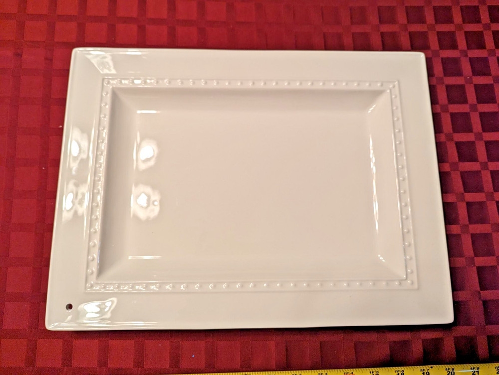 Nora Fleming LARGE RECTANGULAR PLATTER Serving Dish Pearl Dot White 15" x 11"