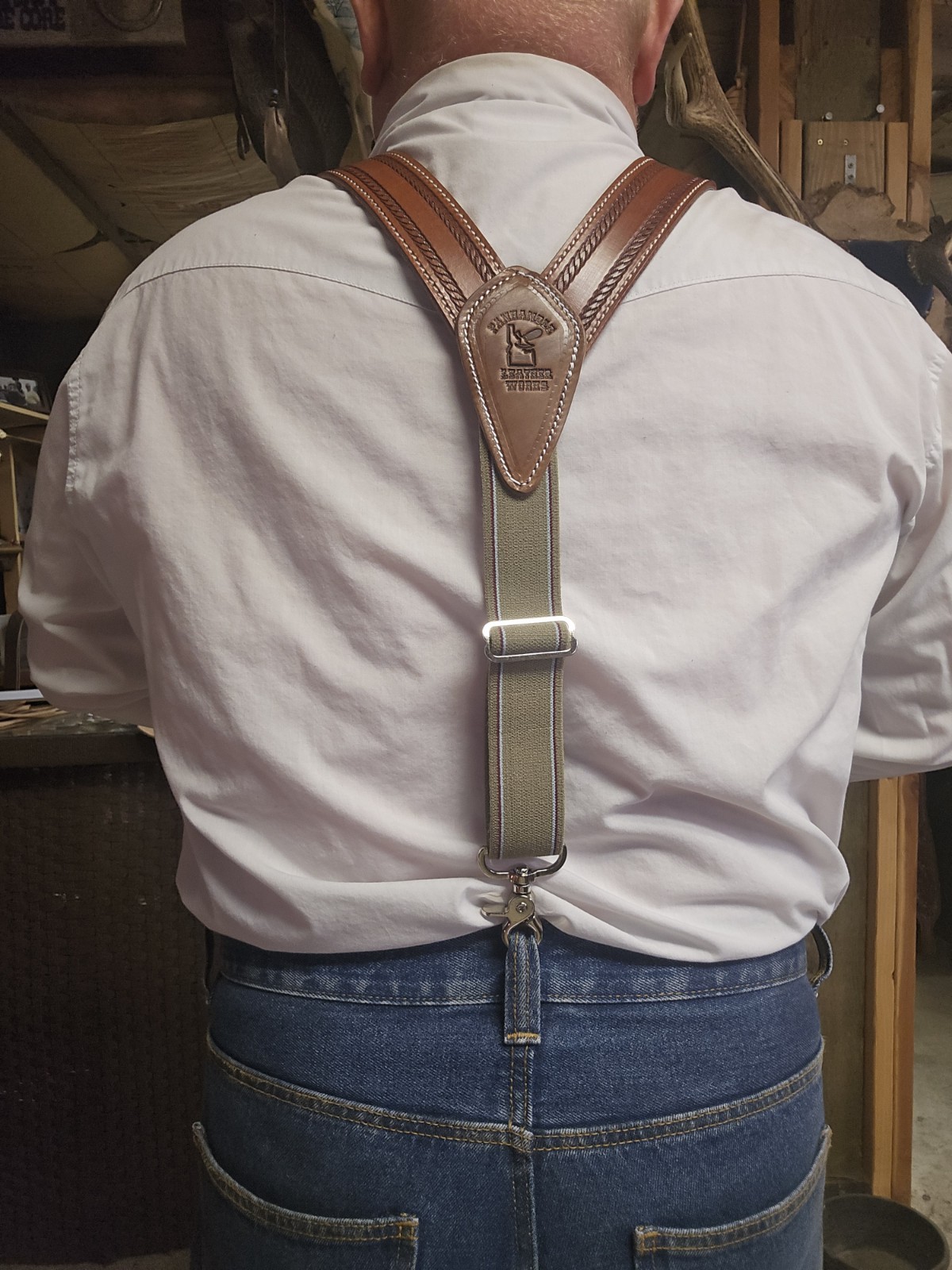 Handmade Leather Cowboy Suspenders Western Style, Made in USA