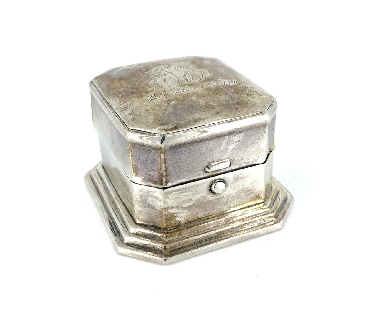 Vintage Birks Sterling Silver Presentation Ring Box With Black Velvet - Monogram
