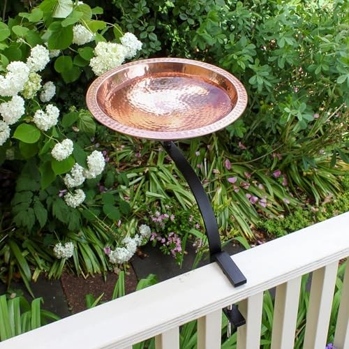Hammered Copper Birdbath w/Rim- Rail Mount Bracket