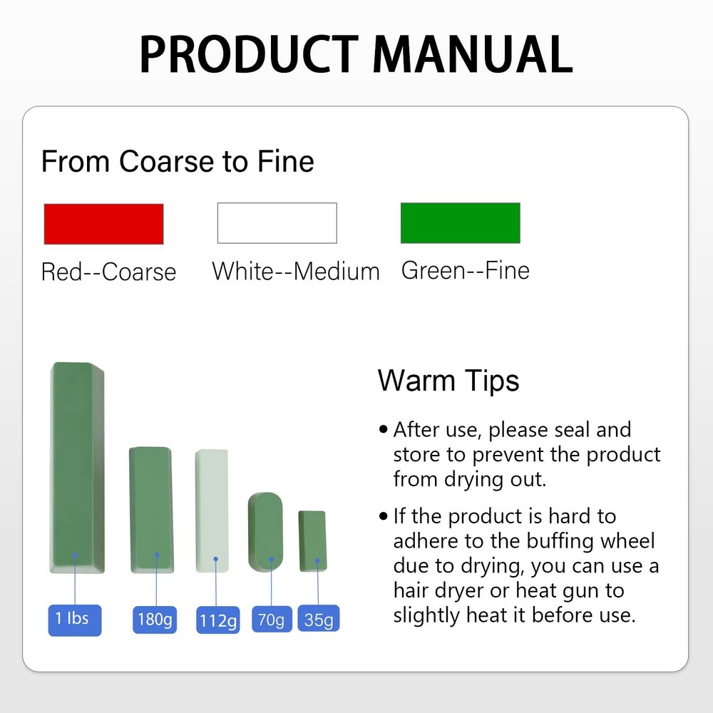 Buffing Polishing Cutting Compounds 12 Oz. Kit - Green Fine/White Medium/Red ...