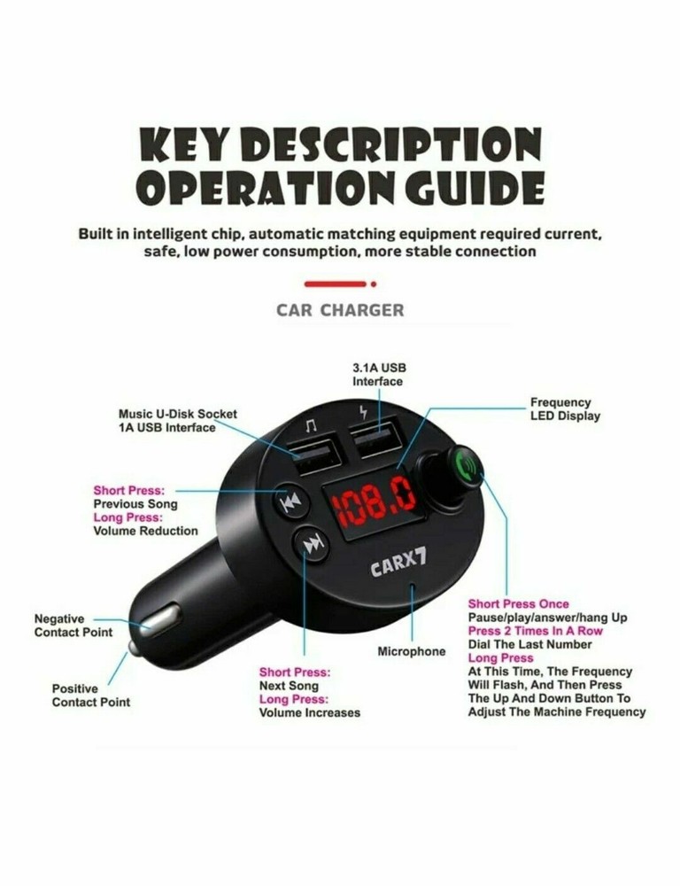 In Car Bluetooth FM Transmitter Radio MP3 Wireless Adapter Car USB Phone Charger