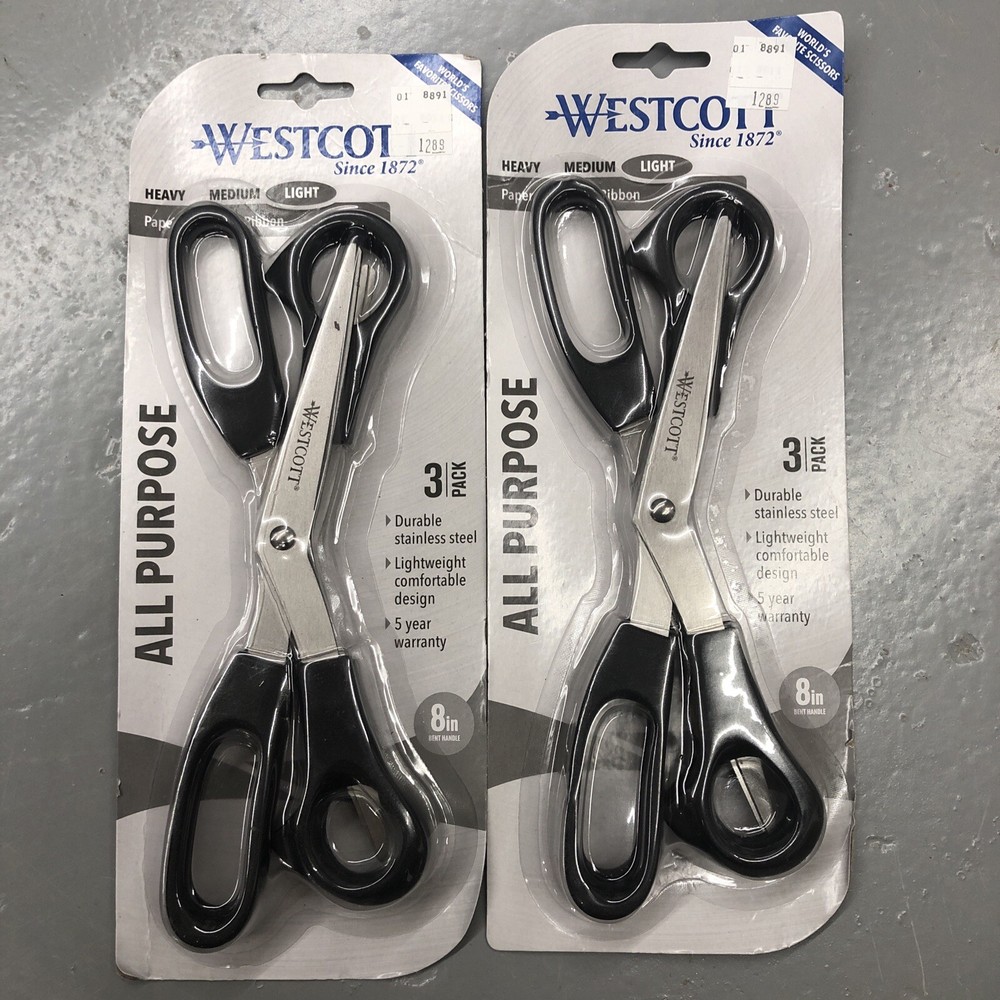 Westcott All Purpose Value Scissors, 8' Bent, 3pack Black 13402 2 Packs Total W1