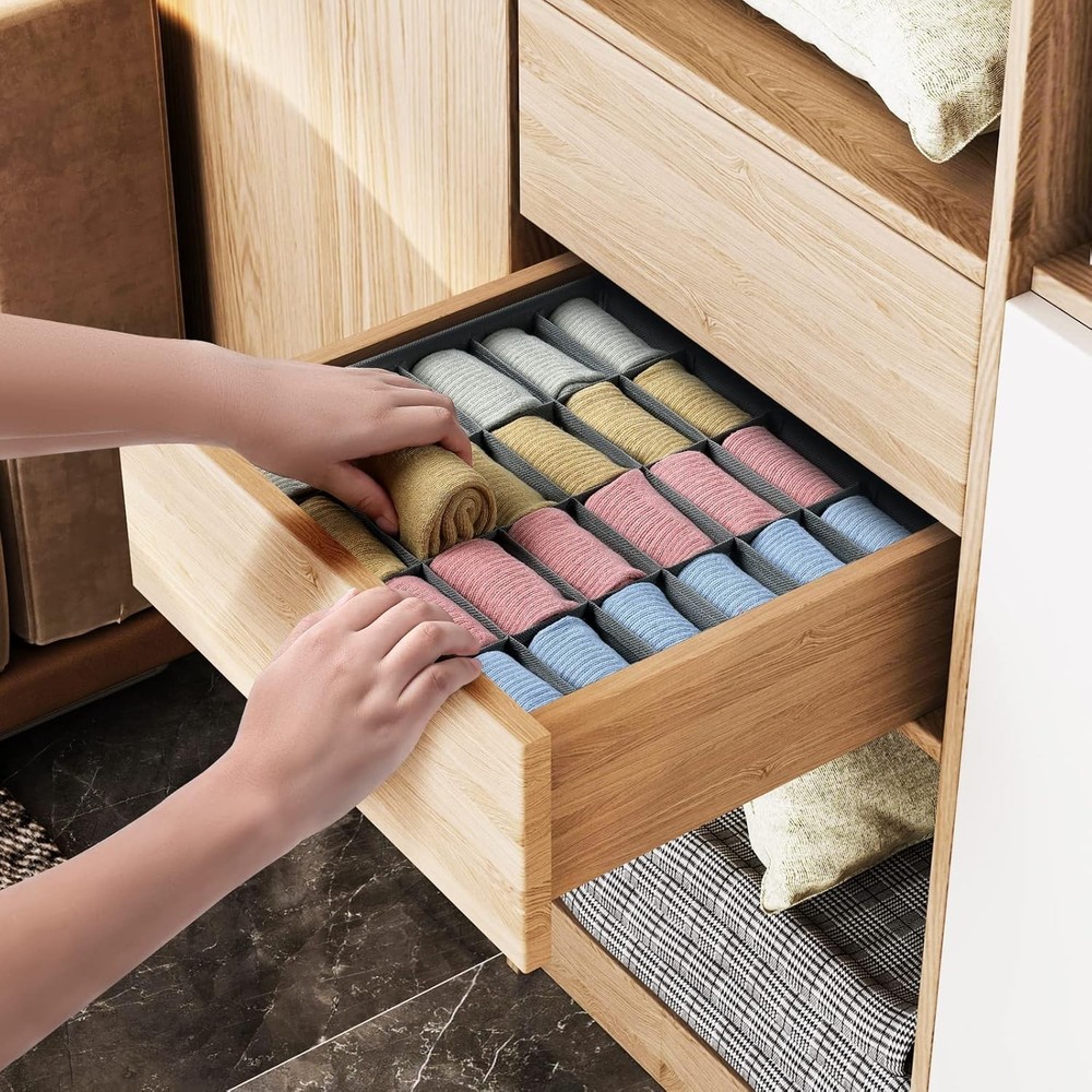 Joyoldelf 2 Pack 24-Cell Sock Drawer Organizer, Grey