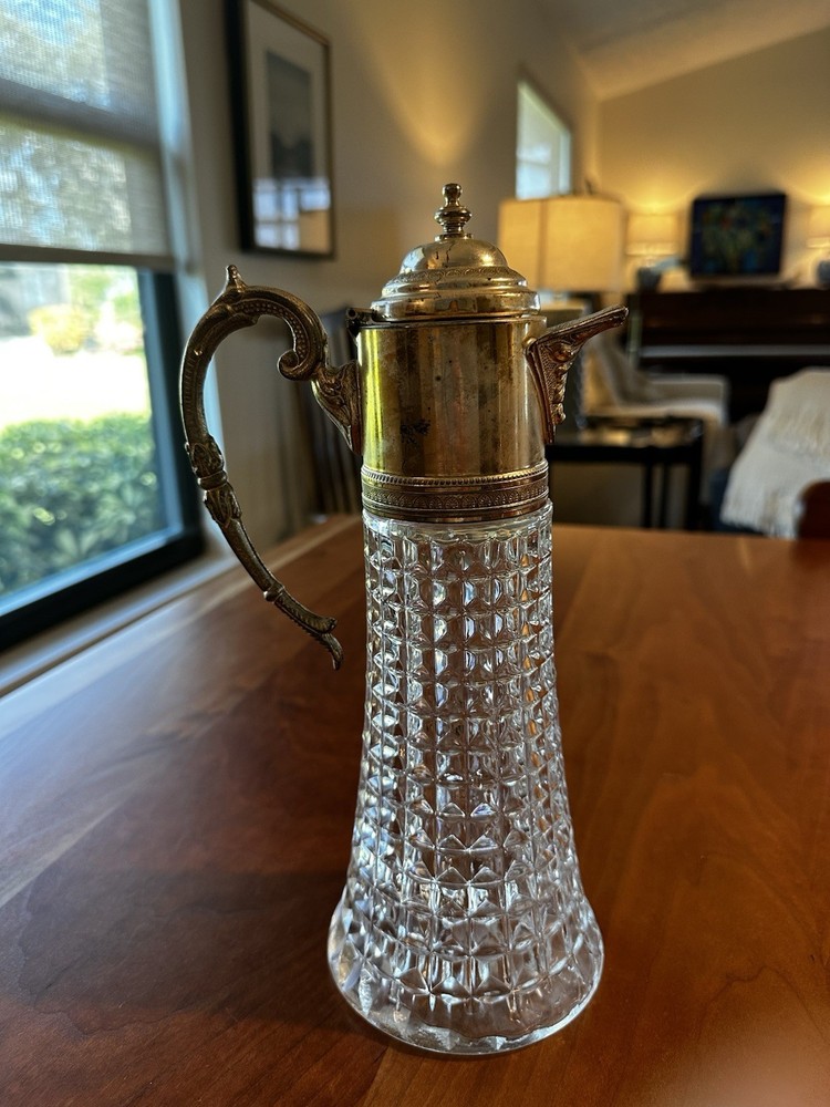 VTG Silver And Pressed Claret Pitcher 11.5”