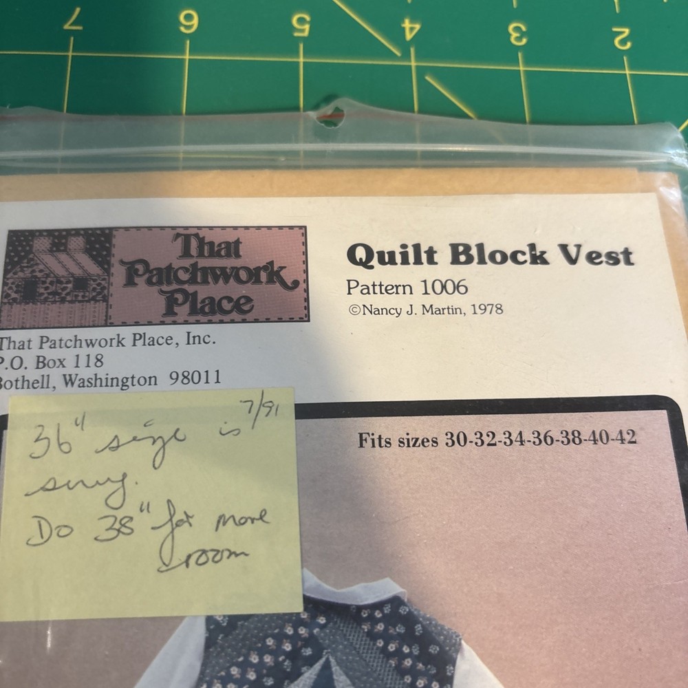 Quilt Block Vest 1978 Pattern