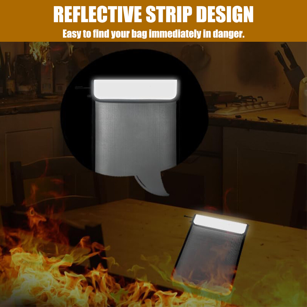 Fireproof Document Bag Waterproof File Cash Money Pouch Safe Storage with Zipper