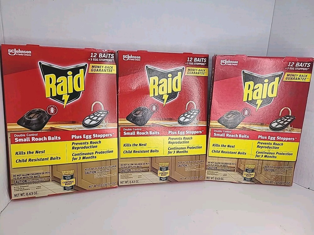 3 RAID Double Control Small Roach Baits 12 Ct Defense System Kills For 3 Months