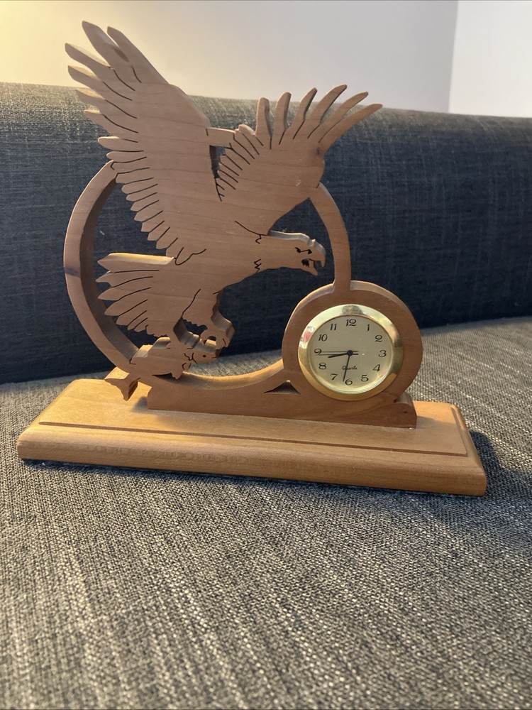Eagle Wood Scroll Carving Hanging Clock Hand Crafted