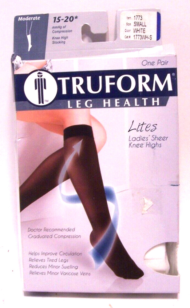 Truform Knee High Compression Stockings Small White For Nurses or Culinary
