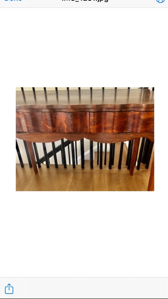 Antique burled curved console/desk