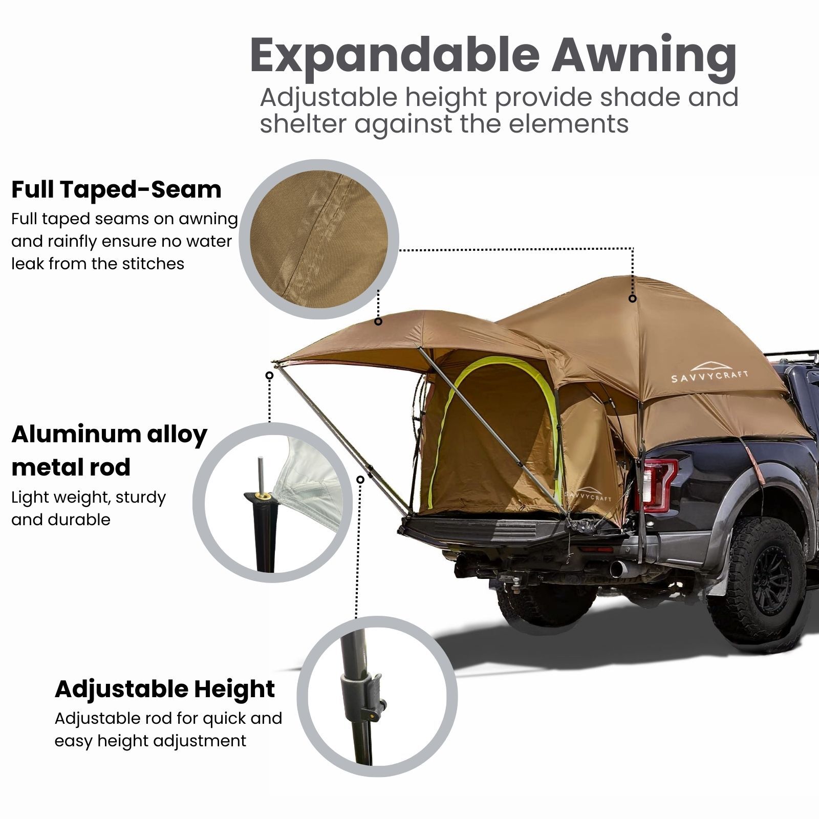 Waterproof Pickup Truck tent Full Size Truck 5.5'-5.8', 6.4'-6.7', 8'-8.2' Bed