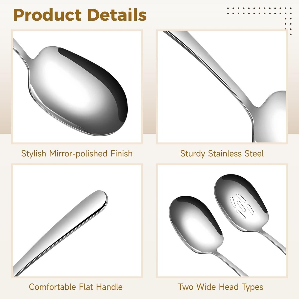 Serving Spoon Set Stainless Steel Large Slotted Solid Utensils 12 PCS