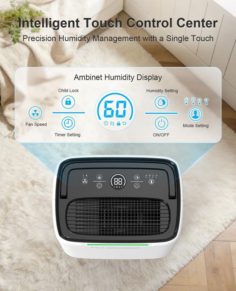 5000 Sq.Ft Dehumidifiers for Home, 52 Pints Compressor Dehumidifier for Basem...