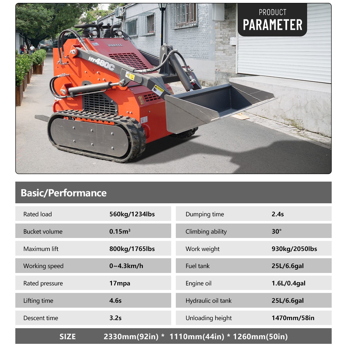 HY480C FREE SHIP/unloading Mini Skid Steer Loader 23HP +Grapple+Stump Crusher