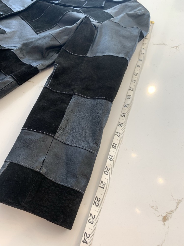 Black Patchwork Leather Jacket By Dennis Basso Women's Size Small Button Up