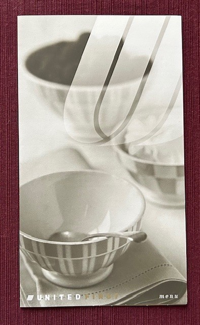 United Air Lines First Class Menu 1998