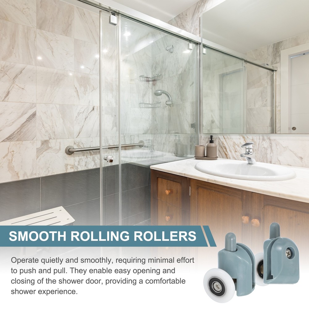 8Pcs 25mm Single Shower Door Rollers Plastic Bottom Wheels Pulleys Guide Grey
