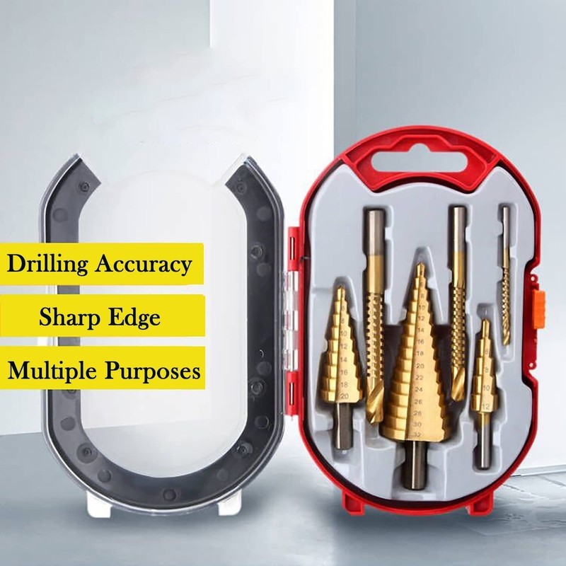 6PCS/Set Step Drill Bit Set Titanium Nitride Coated Quick Change 1/4 Shank