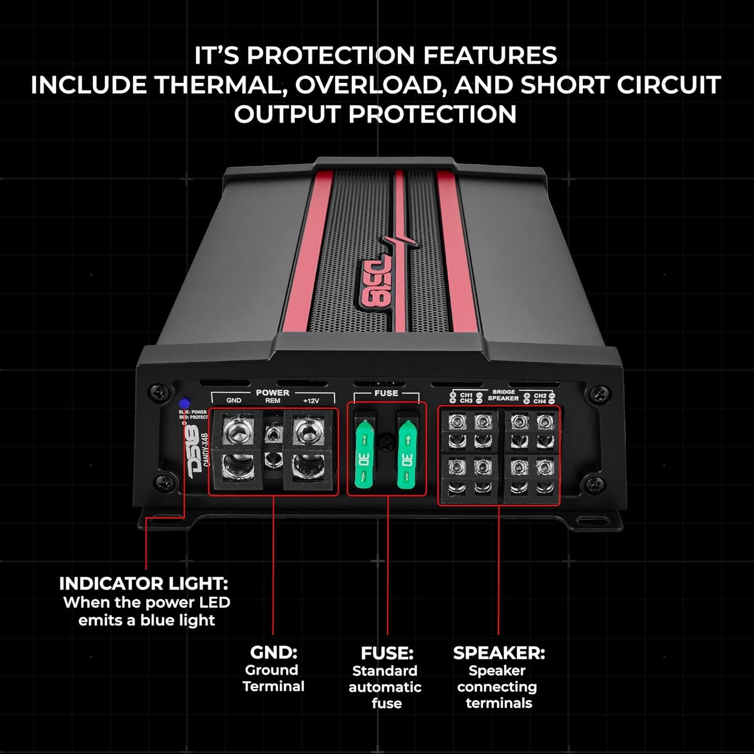 DS18 CANDY-X4B Compact Full-Range Class D 4-Channel Amplifier 1600 Watts