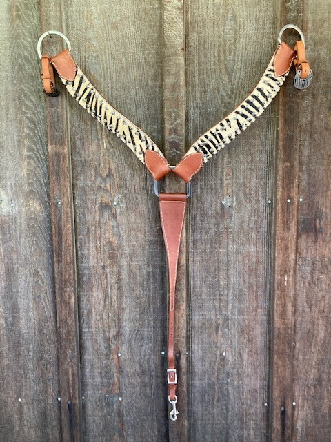 Leather Western Breast Collar Zebra Pattern