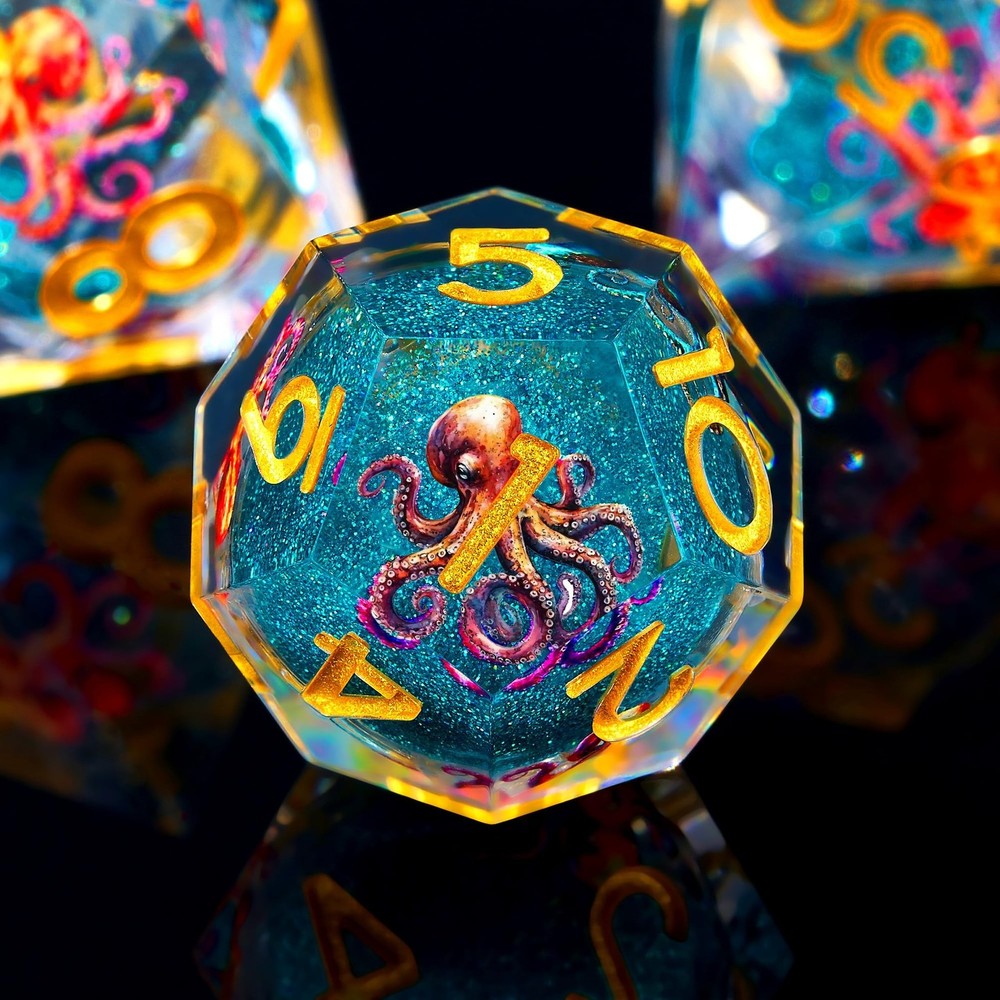 Octopus Liquid Core DND Dice Set, 7Pcs Sharp Edge D&D Dice with Gift Box, for...