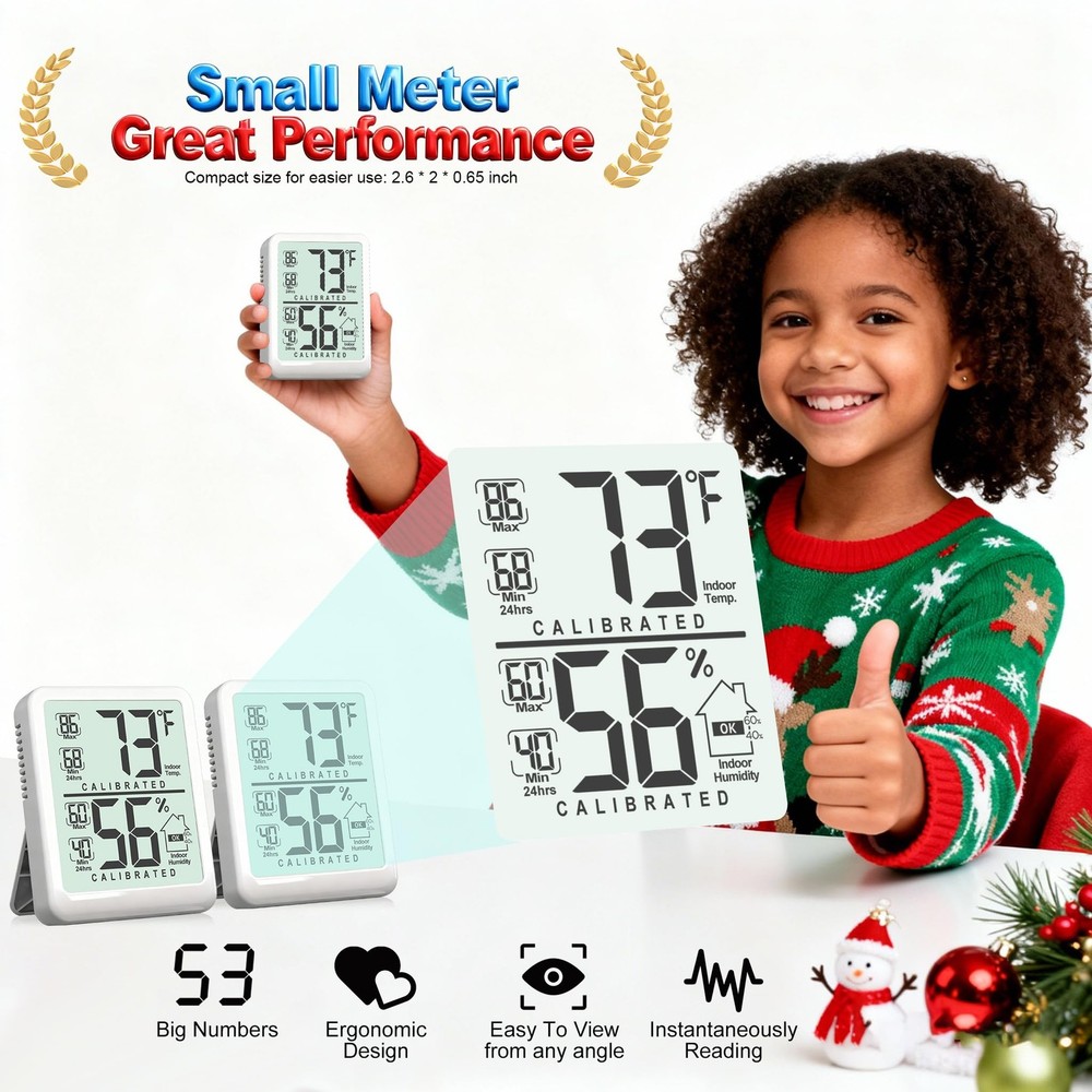 Antonki 2-Pack Room Thermometer, Digital Small 2 Pack, White (New Version)
