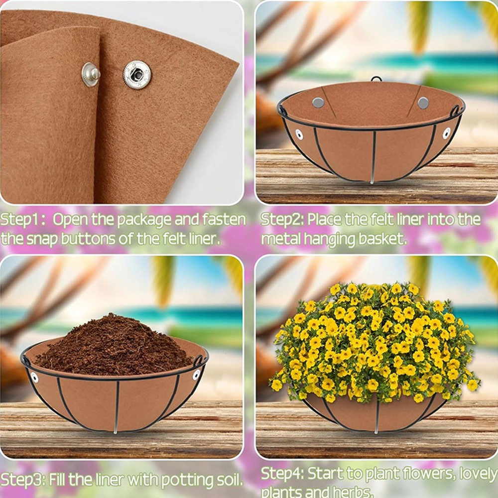 3Pc Round Hanging Basket Liners Felt Replacement Inserts for Hanging Baskets