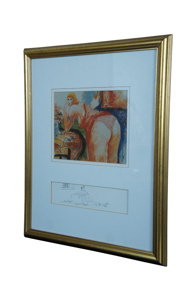 Vintage Expressionist Promiscuous Signed Print & Drawing Sketch 22"