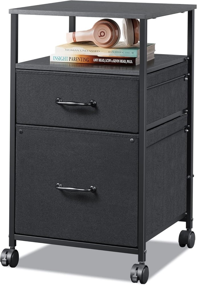2 Drawer Fabric Vertical Filing Cabinet Rolling Printer Stand White