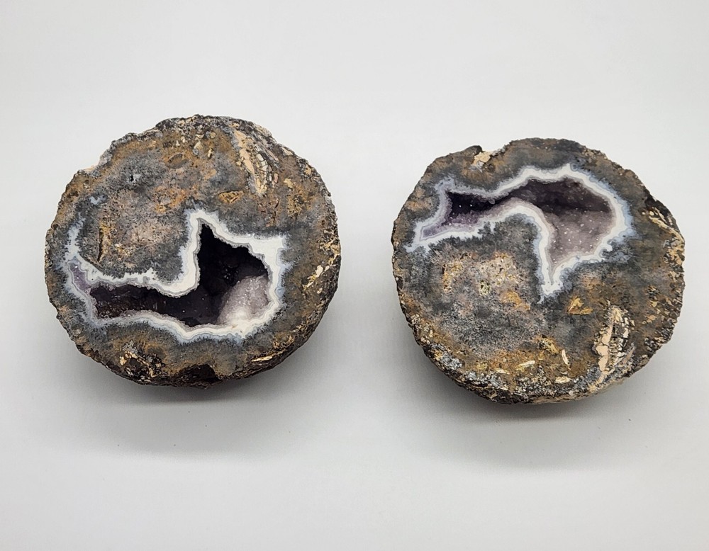 2 Light amethyst with calcite geode ~4" Diameter