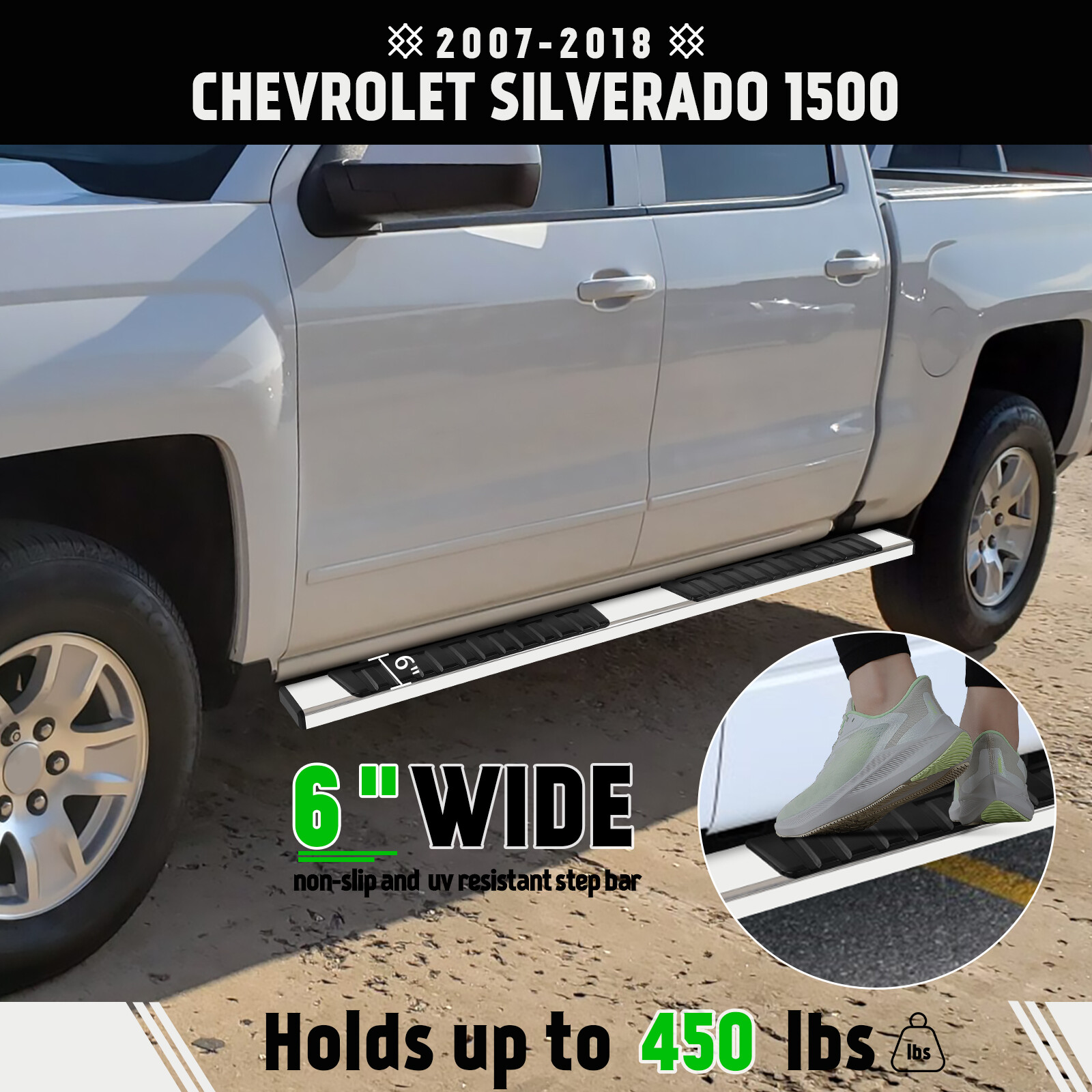 For 07-18 Chevy Silverado/GMC Sierra Crew Cab 6Ft Running Boards Side Step Bars